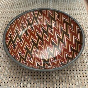 Neiman Marcus Vintage Porcelain & Pewter Bowl 8” Japan Hong Kong MCM Zig Zag